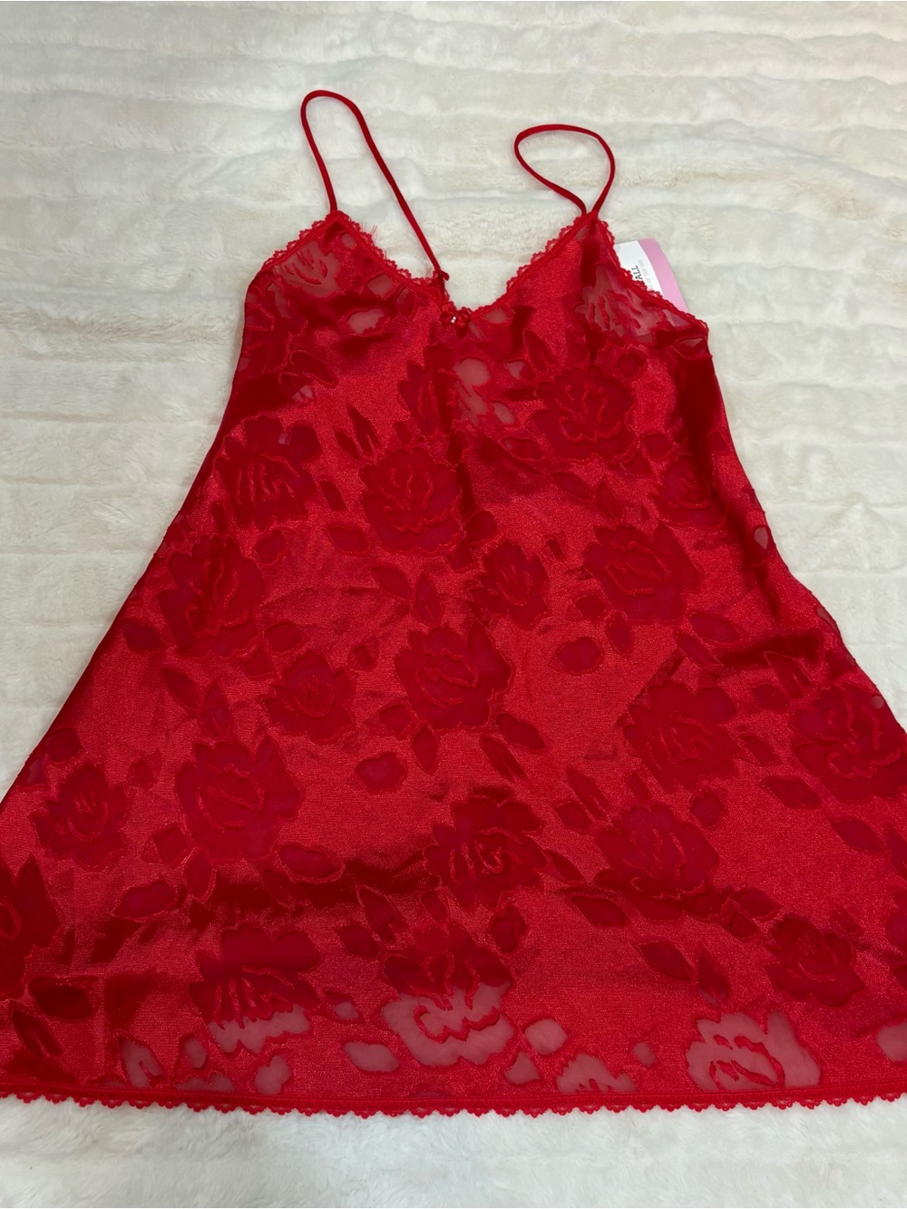 Red Floral Lace Chemise with Adjustable Straps handmade